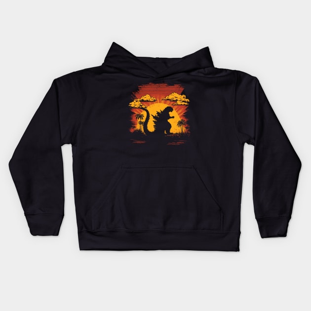 Godzilla at sunset Kids Hoodie by DesignedbyWizards